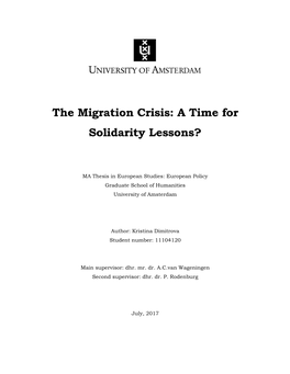 The Migration Crisis: a Time for Solidarity Lessons?