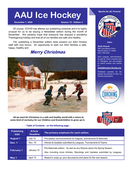 AAU Ice Hockey Sports for All, Forever December 1, 2020 Season 12 - Edition 3