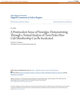 A Postmodern Sense of Nostalgia: Demonstrating Through a Textual Analysis of Twin Peaks How Cult Membership Can Be Inculcated