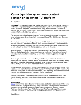 Xumo Taps Newsy As News Content Partner on Its Smart TV Platform