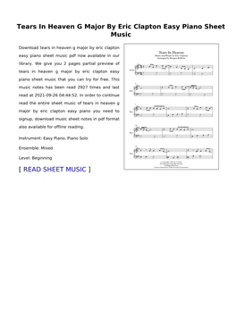 Tears in Heaven G Major by Eric Clapton Easy Piano Sheet Music