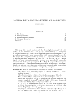 Math 704: Part 1: Principal Bundles and Connections