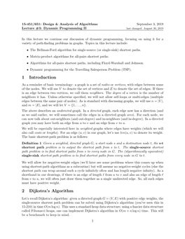 1 Introduction 2 Dijkstra's Algorithm