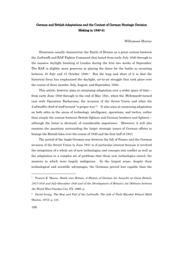 106 German and British Adaptations and the Context of German Strategic Decision Making in 1940-41 Williamson Murray Historians U