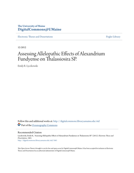 Assessing Allelopathic Effects of Alexandrium Fundyense on Thalassiosira SP