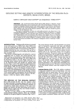 GEOLOGIC SETTING and GENETIC INTERPRETATION of the BOQUIRA Pb-Zn DEPOSITS, BAHIA STATE, BRAZIL