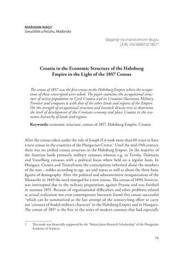 Croatia in the Economic Structure of the Habsburg Empire in the Light of the 1857 Census