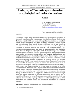 Phylogeny of Trochetia Species Based on Morphological and Molecular Markers