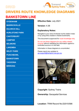 DRIVERS ROUTE KNOWLEDGE DIAGRAMS BANKSTOWN LINE SYDENHAM Effective Date: July 2021