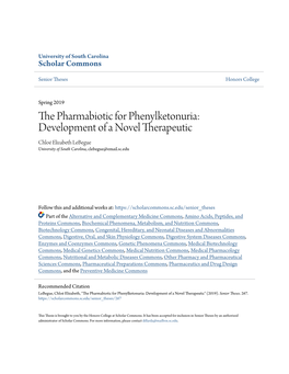 The Pharmabiotic for Phenylketonuria: Development of a Novel Therapeutic