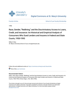 Race, Gender, “Redlining,” and the Discriminatory Access to Loans, Credit, and Insurance: an Historical and Empirical Analys