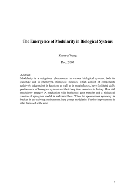 The Emergence of Modularity in Biological Systems