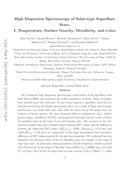 High Dispersion Spectroscopy of Solar-Type Superflare Stars. I