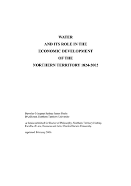Water and Its Role in the Economic Development of the Northern Territory 1824-2002