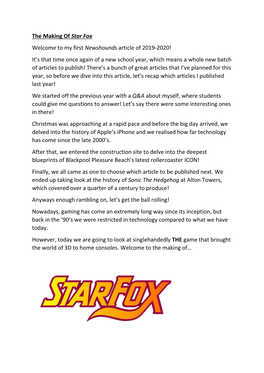 The Making of Star Fox Welcome to My First Newshounds Article of 2019