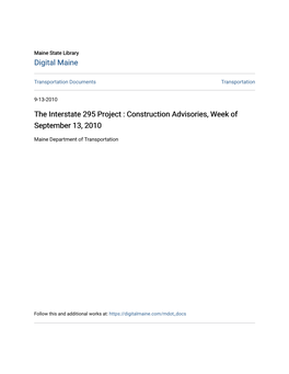 The Interstate 295 Project : Construction Advisories, Week of September 13, 2010