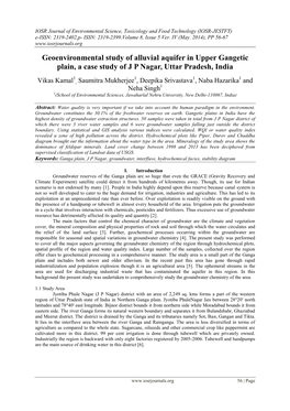 Geoenvironmental Study of Alluvial Aquifer in Upper Gangetic Plain, a Case Study of J P Nagar, Uttar Pradesh, India