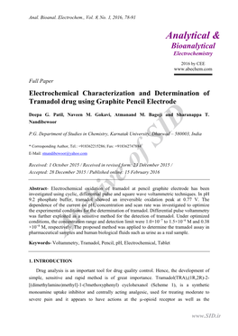 Electrochemical Characterization and Determination of Tramadol Drug Using Graphite Pencil Electrode