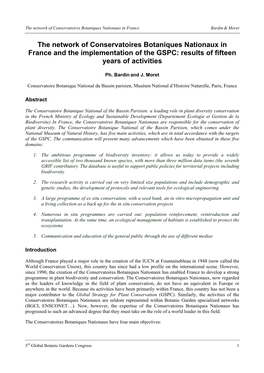 The Network of Conservatoires Botaniques Nationaux in France Bardin & Moret