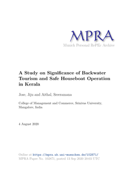 A Study on Significance of Backwater Tourism and Safe Houseboat