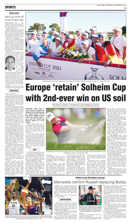 Europe 'Retain' Solheim Cup with 2Nd-Ever Win on US Soil