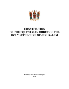 Constitution of the Equestrian Order of the Holy Sepulchre of Jerusalem