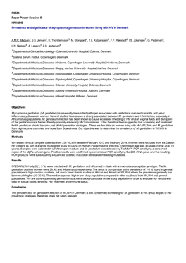 P0534 Paper Poster Session III HIV/AIDS Prevalence and Significance of Mycoplasma Genitalium in Women Living with HIV in Denmark