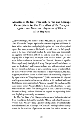 Freakish Forms and Strange Conceptions in the First Blast of the Trumpet Against the Monstrous Regiment of Women Allan Hepburn