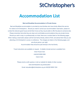 Accommodation List