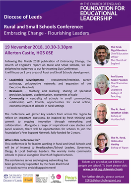 Diocese of Leeds Rural and Small Schools Conference: Embracing Change - Flourishing Leaders