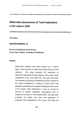 Bibliometric Phenomenon of Tamil Publications in Sri Lanka in 2005