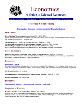 Economics a Guide to Selected Resources