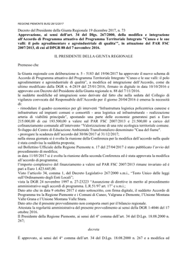 Decreto Del Presidente Della Giunta Regionale 19 Dicembre 2017, N. 73 Approvazione, Ai Sensi Dell'art
