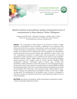 Spatial Variation in Groundwater Quality and Potential Extent of Contamination in Santa Ignacia, Tarlac, Philippines