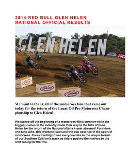 Red Bull Glen Helen National Official Results