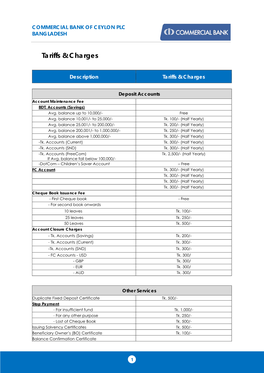 Tariffs & Charges