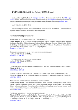 Publication List for Amaury H.M.J. Triaud Most Important Publications