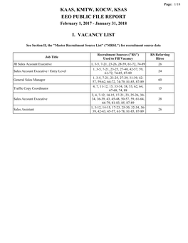 Kaas, Kmtw, Kocw, Ksas Eeo Public File Report I