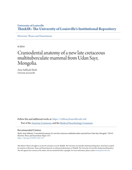 Craniodental Anatomy of a New Late Cretaceous Multituberculate Mammal from Udan Sayr, Mongolia