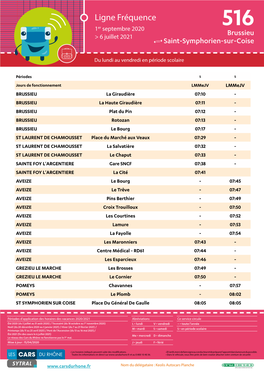 Ligne Fréquence Er 516 1 Septembre 2020 Brussieu > 6 Juillet 2021 Saint-Symphorien-Sur-Coise