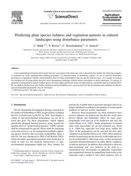 Predicting Plant Species Richness and Vegetation Patterns in Cultural Landscapes Using Disturbance Parameters