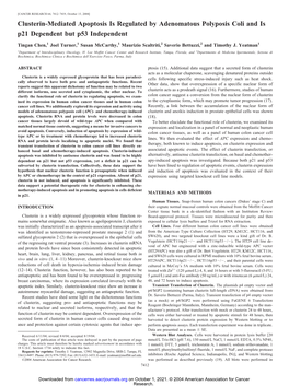 Clusterin-Mediated Apoptosis Is Regulated by Adenomatous Polyposis Coli and Is P21 Dependent but P53 Independent