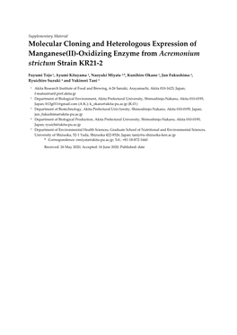 Molecular Cloning and Heterologous Expression of Manganese(II)-Oxidizing Enzyme from Acremonium Strictum Strain KR21-2