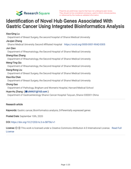 Identi Cation of Novel Hub Genes Associated with Gastric Cancer