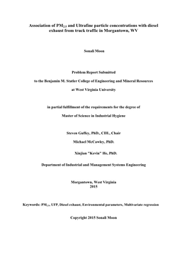 Association of PM2.5 and Ultrafine Particle Concentrations with Diesel Exhaust from Truck Traffic in Morgantown, WV