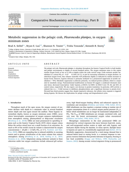 Metabolic Suppression in the Pelagic Crab, Pleuroncodes Planipes, in Oxygen Minimum Zones T ⁎ Brad A