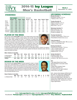 2014-15 Ivy League Men's Basketball INDIVIDUAL BASKETBALL STATISTICS Through Games of Nov 16, 2014 (All Games)