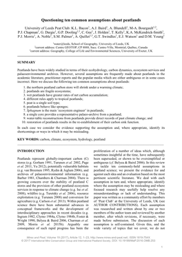 Questioning Ten Common Assumptions About Peatlands