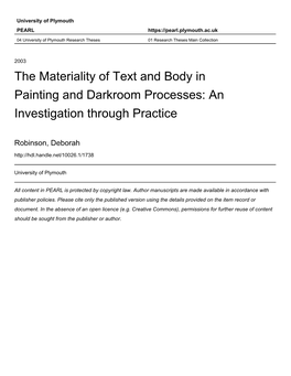 The Materiality of Text and Body in Painting and Darkroom Processes: an Investigation Through Practice