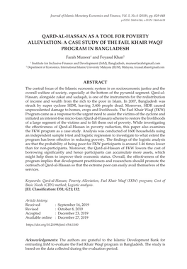 Qard-Al-Hassan As a Tool for Poverty Alleviation: a Case Study of the Fael Khair Waqf Program in Bangladesh